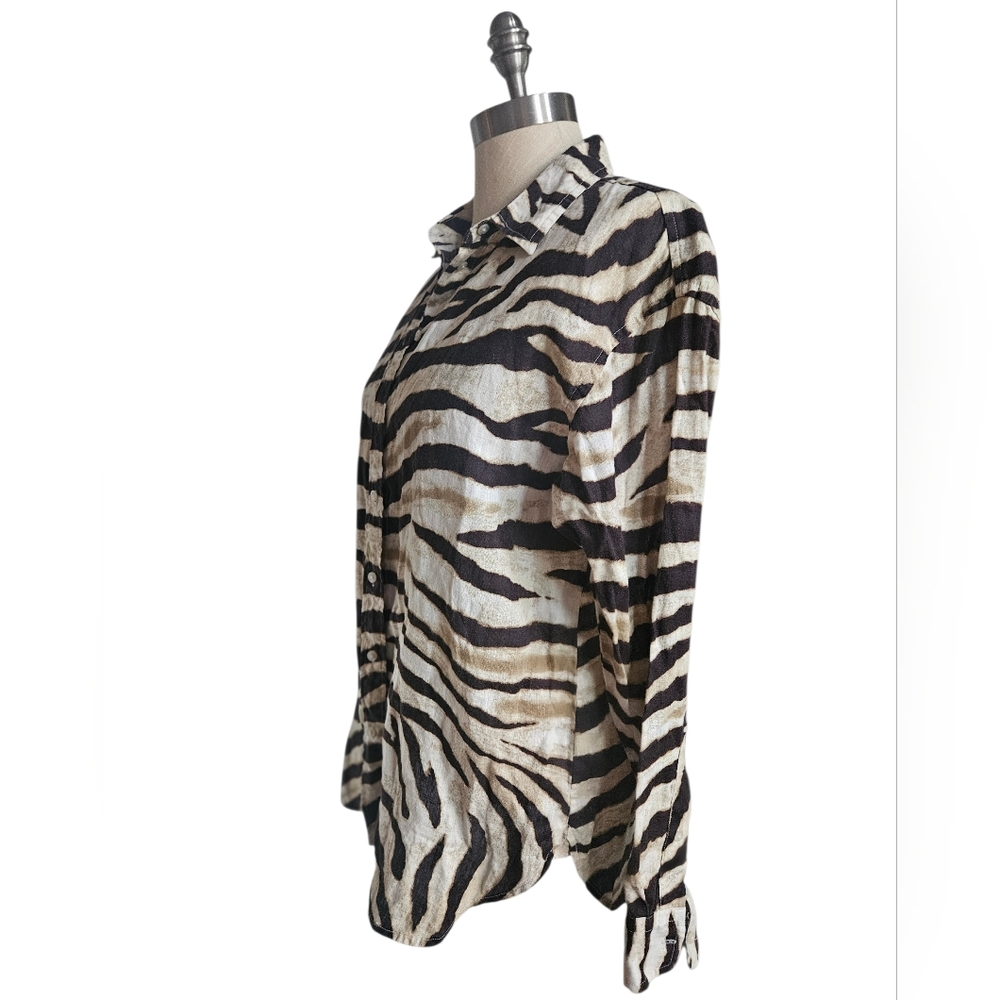 LAUREN RALPH LAUREN Relaxed Fit Zebra-Print Linen Shirt | SZ S - Picture 3 of 14
